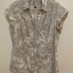Merrell White and Grey Paisley Cap Sleeved Blouse